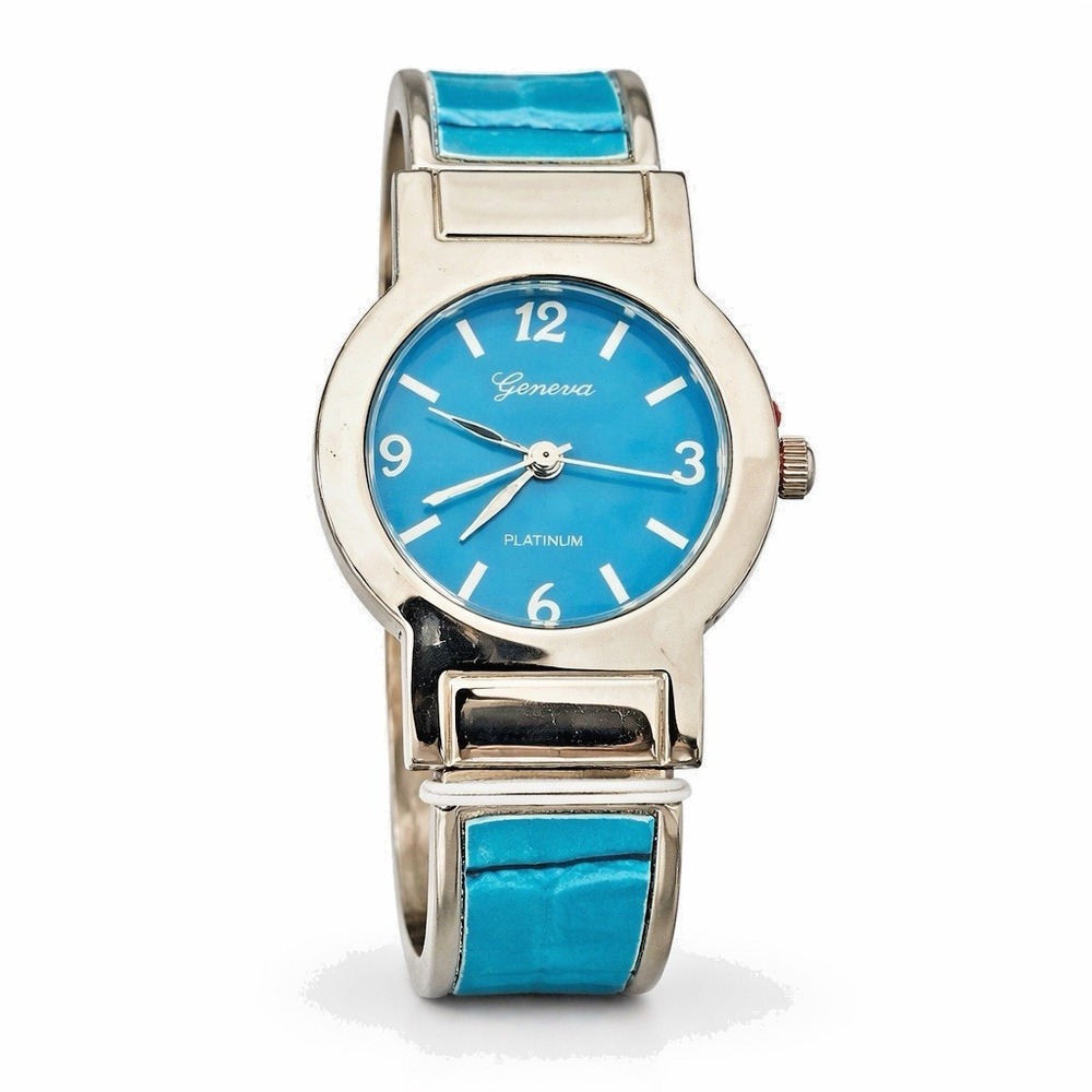 Geneva Platinum Women's Cuff Bangle Watch Blue Dial Quartz New w/ Stopper